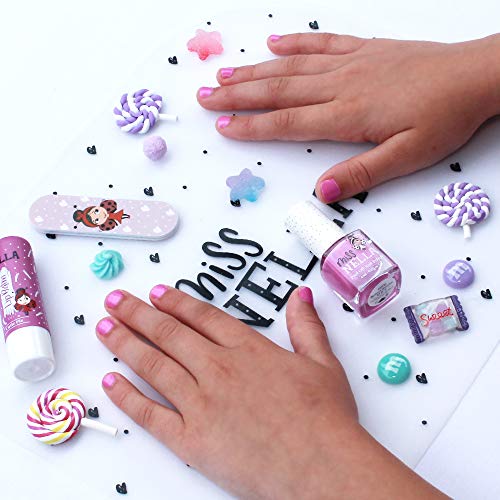 Miss Nella nueva colección de verano BLUEBERRY SMOOTHIE- Morado Esmalte especial para uñas con brillos para niños, fórmula despegable, a base de agua y sin olor