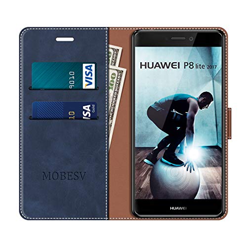 MOBESV Funda para Huawei P8 Lite 2017, Funda Libro Huawei P8 Lite 2017, Funda Móvil Huawei P8 Lite 2017 Magnético Carcasa para Huawei P8 Lite 2017 Funda con Tapa, Elegante Azul