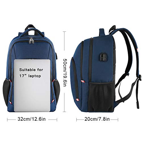 Mochila Antirrobo Impermeable, Mochila Portátil Hombre 17.3 Pulgadas Puerto USB Impermeable Trabajo Ordenador Viaje Negocio Multifuncional Daypacks Azul