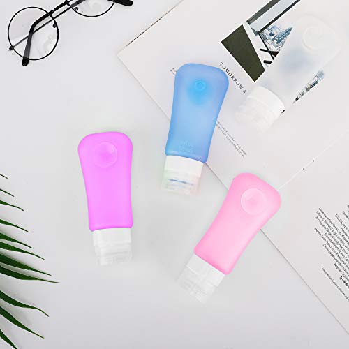 MoKo Botella de Viaje - Anti-Fugas & Rellenable/Compresible Silicona Travel Bottles Set para Champú, Bálsamo, Crema de Baño, Loción, Libre de BPA, FDA Aprobado - Azul & Blanco * Rosa & Morado