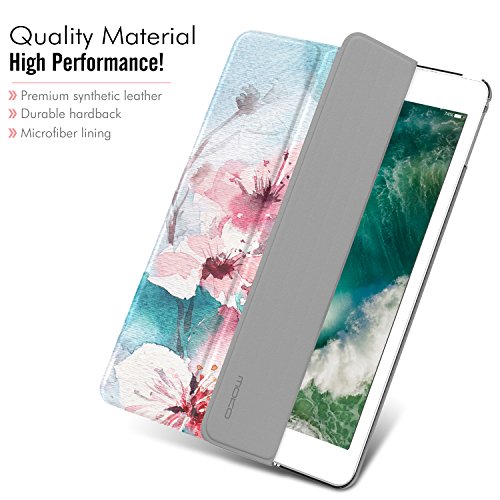 MoKo Funda para 2018/2017 iPad 9.7 6th/5th Generation - Ultra Slim Función de Soporte Protectora Plegable Smart Cover Trasera Transparente Durable - Flor de melocotón (Auto Sueño/Estela)