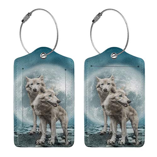 Moonlight White Wolf Personalizado Cuero Lujo Maleta Etiqueta Set Accesorios de Viaje Etiquetas de Equipaje