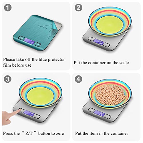 MOSUO Báscula Cocina Digital con Cable USB, Bascula Precision Cocina 10kg/1g Peso de Cocina Digital, Balanza de Alimentos Acero Inoxidable con Gran Pantalla LCD, Función de Tara (Baterias Incluidas)