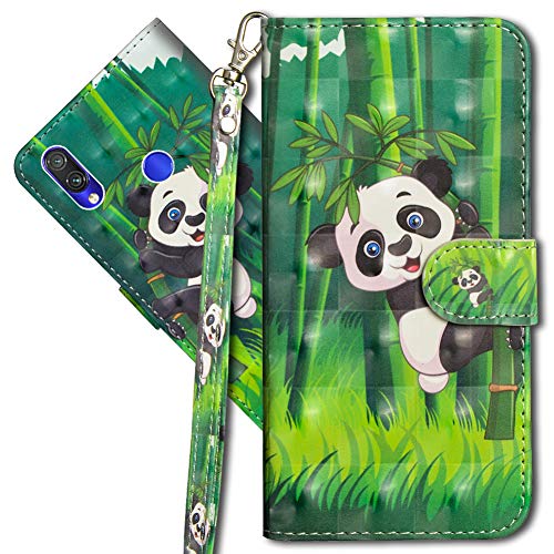 MRSTER Funda para Xiaomi Redmi Note 7, 3D Brillos Carcasa Libro Flip Case Antigolpes Cartera PU Cuero Funda con Soporte para Xiaomi Redmi Note 7. YX 3D Panda Bamboo