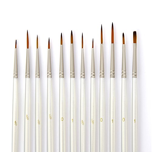 Mudder Juego de Pinceles de Detalles de Miniatura Cepillos para Pintura de Arte, 12 Piezas, Blanco