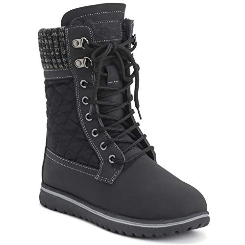 Mujer Acolchado Corto Nieve Invierno Piel Sintética Calentar Durable Impermeable Botas - 8 - BLK41 AYC0525