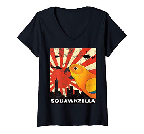 Mujer Squawk Zilla Sun Conure Parrot Squawking Kawaii Camiseta Cuello V