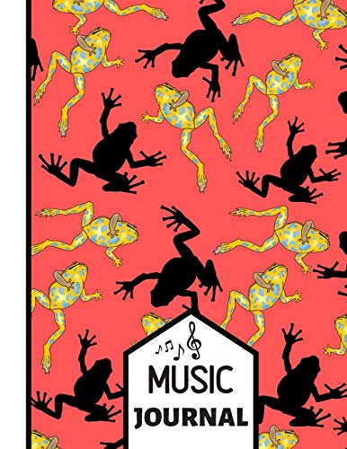 (MUSIC JOURNAL): 'Swimming Black and Gold Frogs' in Red Pattern Music Gift: Frog Songwriting Music Journal for Musicians, Guitarists, Men, Women