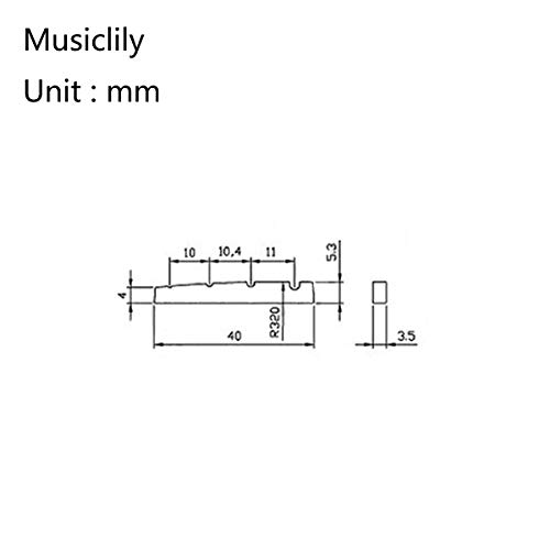 Musiclily Plástico de Resina Urea 40mm Ranurada Cejuela Superior Jazz Bass Nut Base Plana para Bajo Eléctrico 4 Cuerdas,Negro (2 Piezas)