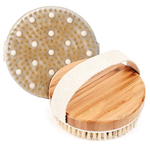 Mytlp Bath Body Brush Natural Bristles with Massage Nodules Reducing Cellulite Toxins