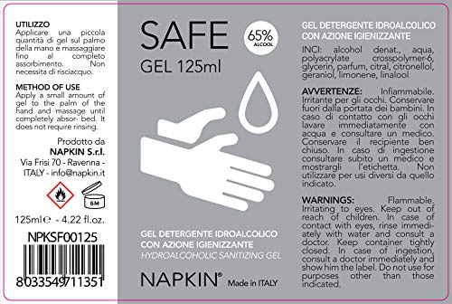 NAPKIN Safe Gel Desinfectante Manos Hidroalcoholico 125 ml (NPKSF00125)