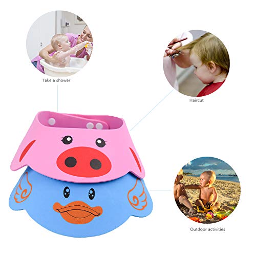 NATEE 2pcs Sombrero de Ducha para Bebé, Sombrero Protección de Ojos de Bebé, Gorro de Ducha Ajustable para Bebé, Sombrero de Sol de Bebé Resina Protección de Ojo Oído para Bebé de 3 Meses a 6 Años