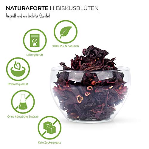 NaturaForte 1000g Flores de Hibisco - Calidad Premium. Flores enteras secadas al aire para té de hibisco. Sin colorantes, sabores o aditivos artificiales ni azufre