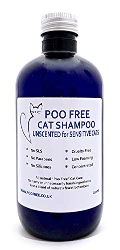 Natural - CHAMPÚ para Gatos con Piel Sensible - SIN Perfume - 250ml - por Poo Free - Sin Sulfatos, Sin Parabenos, Sin Silicona. Concentrado, Limpia, Calma, Hidrata, Alivia.