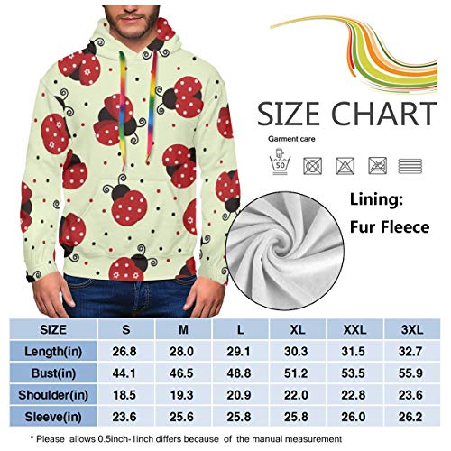 Nature Mariquitas Insecto Punto Rojo Unisex Sudadera para Hombres Sudaderas Sudadera con Capucha 3D Imprimir Suéter con Bolsillo Negro Negro XL