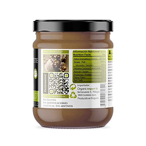 NATURSEED Crema de Cacahuete Organica 100% Natural Ecologica - Sin azúcar, Sin Sal, Sin Gluten, Sin Lactosa - Cacahuetes Bio Europeos Crudos con Piel - Sabor Dulce - Proteinas - Gratis Recetas (250GR)