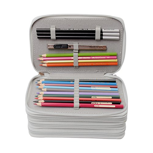 Newcomdigi Estuche Bolso Caja de Lapices Colores 72 Ranuras Portálapices Organizador de Alta Capacidad para Lapices de Colorear Dibujo Acuarela Arte Oficina y Maquillaje Coméstico Gris