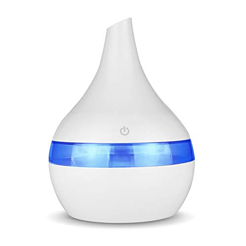 NEWKBO 300ml USB Aroma Esencial Difusor De Aceite Esencial Humidificador Ultrasónico con Grano De Madera Eléctrico Luces LED Difusor De Aroma para El Hogar (Blanco)