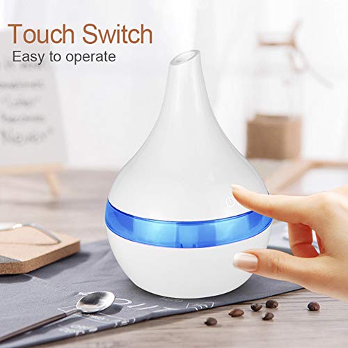 NEWKBO 300ml USB Aroma Esencial Difusor De Aceite Esencial Humidificador Ultrasónico con Grano De Madera Eléctrico Luces LED Difusor De Aroma para El Hogar (Blanco)