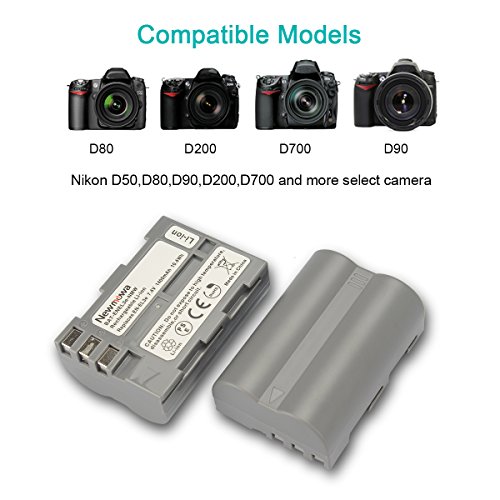 Newmowa EN-EL3 Batería de Repuesto (2-Pack) y Kit de Cargador Doble para Nikon EN-EL3e y Nikon D50, D70, D70s, D80, D90, D100, D200, D300, D300S, D700