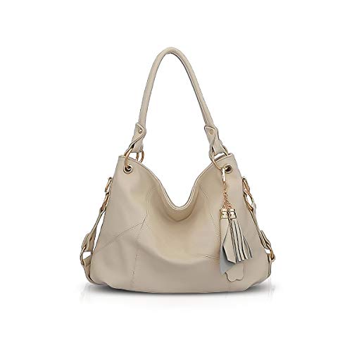 NICOLE & DORIS Bolso de Mano para Mujer Bolso de Mensajero Hobo Bolsos de Hombro de Cuero Suave Bolsos Cruzados Bolsos de asa Superior con Borla Beige