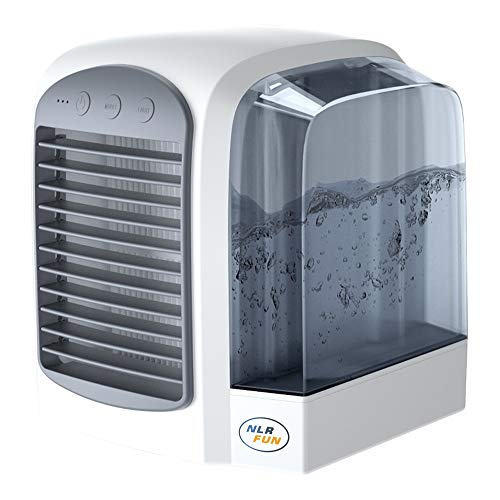 NLR Enfriador de Aire Personal con Tanque de Agua, Ventilador portátil de Mesa de refrigeración por Agua | 3 velocidades | Fuente de alimentación USB | luz LED | Respetuoso del Medio Ambiente (Gris)