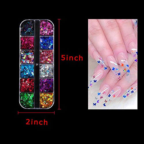 Novsix 12 colores/set Nail glitter glitter Forma de mariposa Lentejuelas 3D Nail Art Tips Charms para nail art/Craft/Makeup