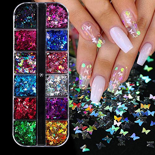 Novsix 12 colores/set Nail glitter glitter Forma de mariposa Lentejuelas 3D Nail Art Tips Charms para nail art/Craft/Makeup