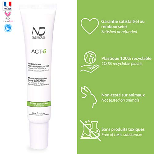 NUBIANCE - Tratamiento Anti Acné Ultra Intensivo, Crema facial para el acné, Reducir Los Puntos Negros, tratamiento anti-imperfecciones ACT-5-30ml, Piel propensa al acné, para adolescentes y adultos