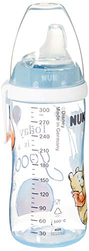 NUK Active Cup - Vaso para aprender a beber (12 meses, boquilla antigoteo, clip y tapa protectora, sin BPA, 300 ml), diseño de Winnie the Pooh de Disney, color azul