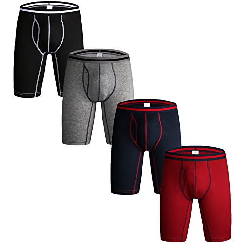 Nuofengkudu Hombre 4 Pack Larga Bóxers Ajustados Bulge Braguitas Calzoncillos Ropa Interior Suave Elástico Compresión Shorts Underwear Mutande Panty Hipster Nero/BLU/Grau/Rosso Chiaro Tamaño XL