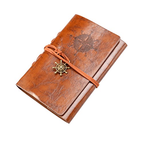 NUOLUX Retro Vintage Pirate Cuaderno,PU Cuero Libreta Bonitas Hojas Blancas Cuaderno de Viaje Bloc Notas Diario de viaje Jotter,cadena suelta String Bound (marrón)