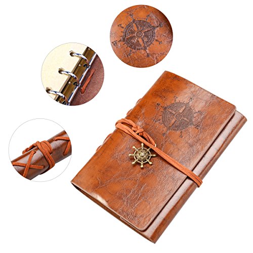 NUOLUX Retro Vintage Pirate Cuaderno,PU Cuero Libreta Bonitas Hojas Blancas Cuaderno de Viaje Bloc Notas Diario de viaje Jotter,cadena suelta String Bound (marrón)