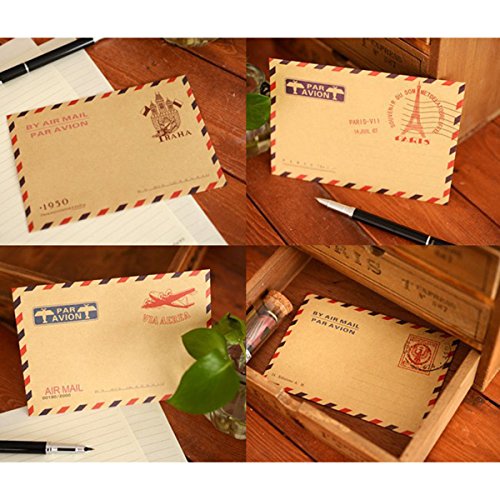 NUOLUX Tarjeta de felicitación de 10pcs Vintage Kraft Sobres tarjeta de invitación Tarjeta de felicitación sobre (patrón aleatorio)