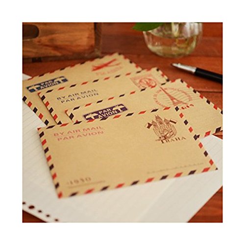 NUOLUX Tarjeta de felicitación de 10pcs Vintage Kraft Sobres tarjeta de invitación Tarjeta de felicitación sobre (patrón aleatorio)