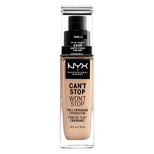 NYX Professional Makeup Base de maquillaje Can't Stop Won't Stop Full Coverage Foundation, Larga duración, Waterproof, Fórmula vegana, Acabado mate, Tono: Vanilla