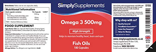 Omega 3 500mg - ¡Bote para 1 año ! -360 cápsulas - Con DHA y EPA - SimplySupplements