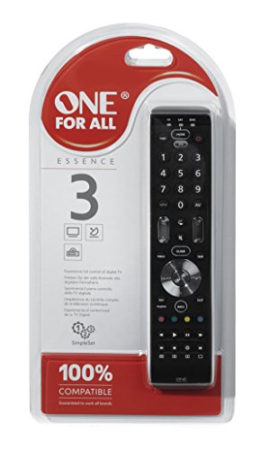 One For All URC7130 - Mando a distancia Universal Essence 3 para 3 dispositivos TV, TNT (Satélite, decodificador/cable) y DVD/Blu-ray - Control remoto universal - Funciona con todas las marcas – Negro