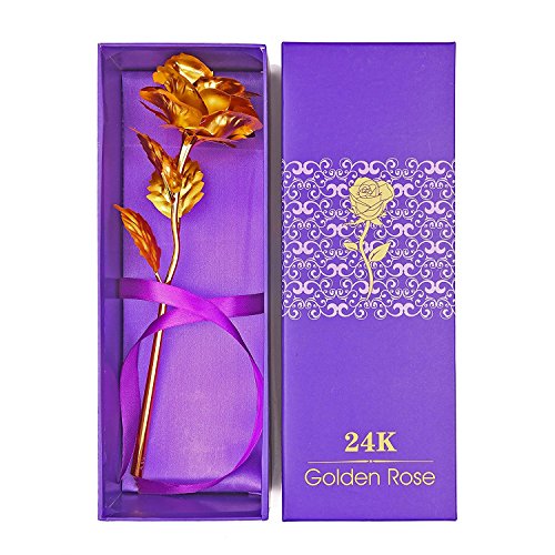 Onerbuy Creative madre regalo del día de 24 K lámina de oro rosa flores full Blossom presenta, romántico regalo para ella con caja, hecho a mano & amor dure para siempre (Oro)