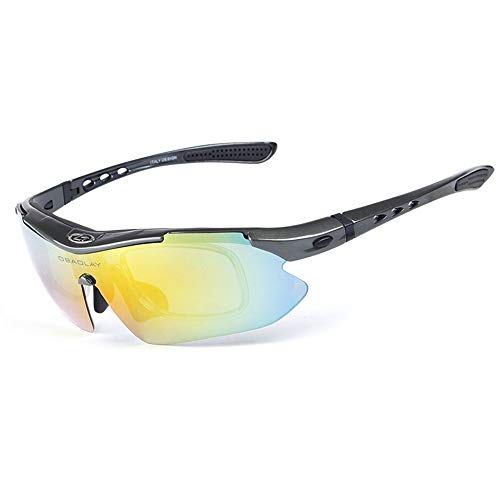 OPEL-R Gafas Ciclismo Motocross Anti-UV400 Gafas De Sol Polarizadas 5 Lentes para MTB Correr, Pescar, Conducir, Deportes Al Aire Libre (Gray)