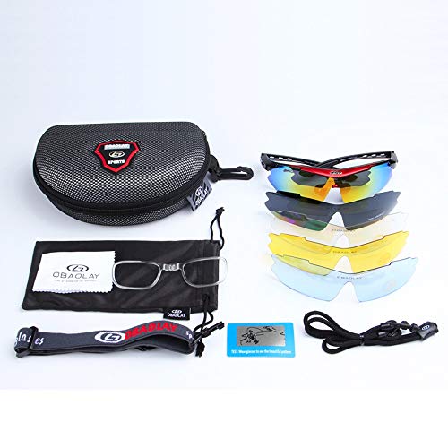 OPEL-R Gafas Ciclismo Motocross Anti-UV400 Gafas De Sol Polarizadas 5 Lentes para MTB Correr, Pescar, Conducir, Deportes Al Aire Libre (REDBLACK)