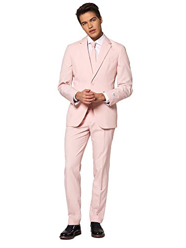 OppoSuits Solid Color Party Suits for Men – Lush Blush – Full Suit: Includes Pants, Jacket and Tie Traje de Hombres, Pink, 36