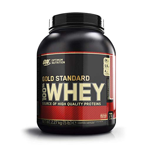 Optimum Nutrition ON Gold Standard 100% Whey Proteína en Polvo Suplementos Deportivos, Glutamina y Aminoacidos, BCAA, Fresa Deliciosa, 76 porciones, 2.27 kg, Embalaje puede variar