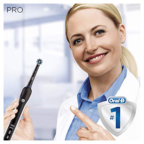 Oral-B PRO 2 2500 CrossAction Cepillo de dientes eléctrico recargable con tecnología de Braun, 1 mango negro, 2 modos, 1 cabezal de recambio y 1 estuche de viaje exclusivo