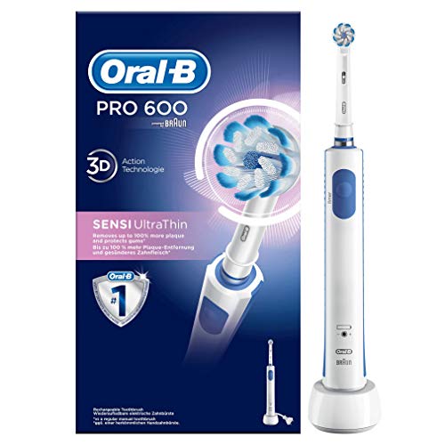 Oral-B PRO 600 Sensi Ultrathin - Cepillo de Dientes Eléctrico Recargable con Tecnología de Braun, 1 Mango y 1 Cabezal de Recambio