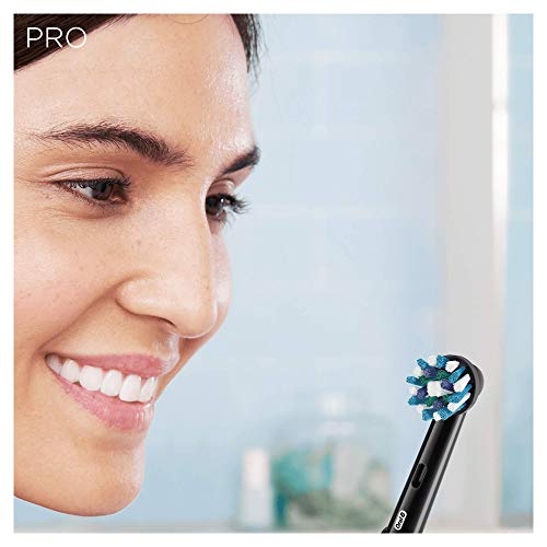 Oral-B Pro 750 CrossAction - Cepillo Eléctrico Recargable, 1 Negro Mango, 1 Cabezal Recambio, Funda de Viaje de Plástico Negra