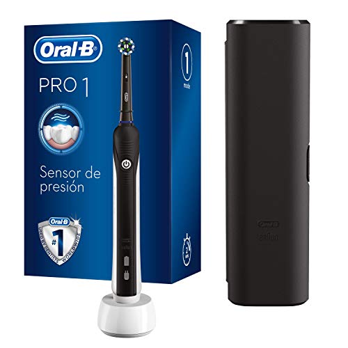 Oral-B Pro 750 CrossAction - Cepillo Eléctrico Recargable, 1 Negro Mango, 1 Cabezal Recambio, Funda de Viaje de Plástico Negra