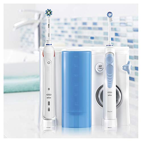 Oral-B Smart 5000 Estación de Cuidado Bucal: Mango de Cepillo Eléctrico + Oxyjet Irrigador con Tecnología Braun, 4 Cabezales Oxyjet, 6 Cabezales de Recambio, con conexión Bluetooth