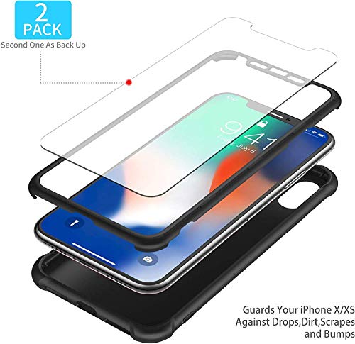 ORETECH Funda iPhone X,Funda iPhone XS con [2X Protector de Pantalla de Vidrio Templado 360°Carcasa iPhone X/XS Case Silicona Ligera Delgado PC TPU Bumper Rubber Caso para iPhone XS/X 5.8" Negro