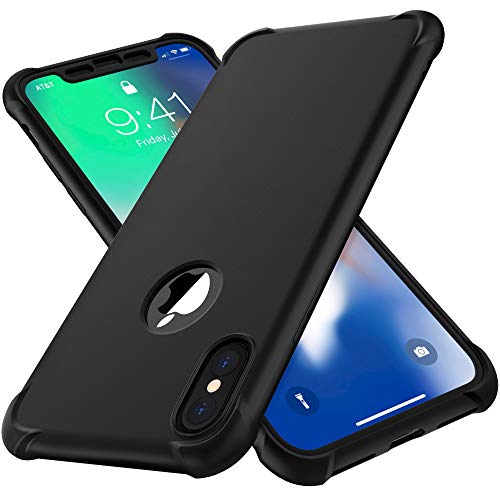 ORETECH Funda iPhone X,Funda iPhone XS con [2X Protector de Pantalla de Vidrio Templado 360°Carcasa iPhone X/XS Case Silicona Ligera Delgado PC TPU Bumper Rubber Caso para iPhone XS/X 5.8" Negro